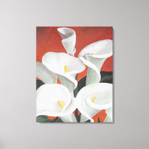 Calla Lilies On A Red Background Canvas Print