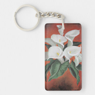 Calla Lilies On A Red Background Key Ring