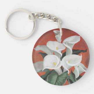 Calla Lilies On A Red Background Key Ring