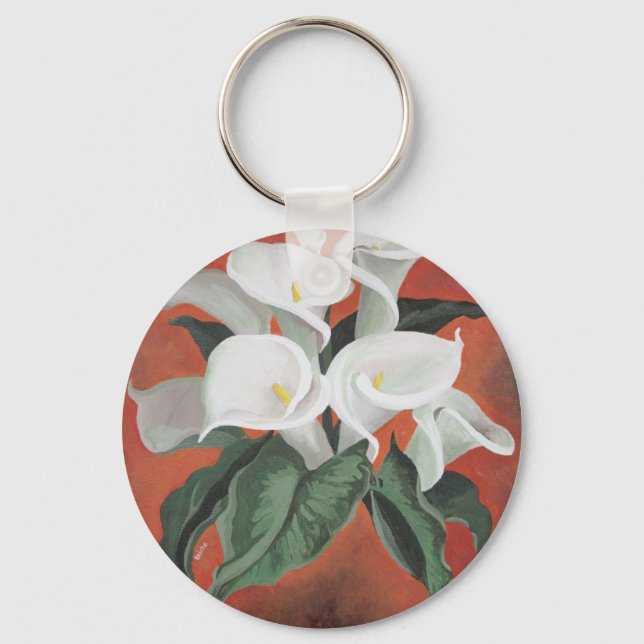 Calla Lilies On A Red Background Key Ring (Front)