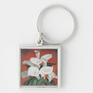 Calla Lilies On A Red Background Key Ring