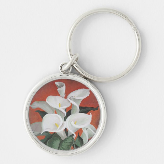 Calla Lilies On A Red Background Key Ring (Front)