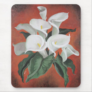 Calla Lilies On A Red Background Mouse Pad