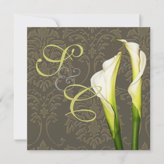 Calla lilies on damask, wedding Invitations (Front)