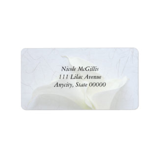 Calla lilies on decorative background fade label