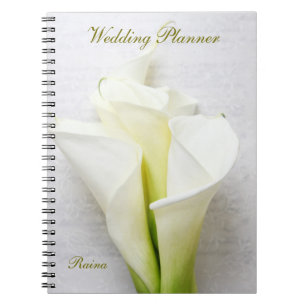 Calla lilies on floral textured script wedding spiral notebook