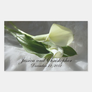 Calla Lilies on White Lace Wedding Rectangular Sticker