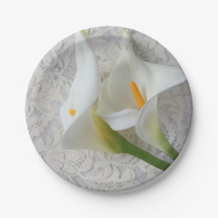 Calla lilies on white textures paper plate
