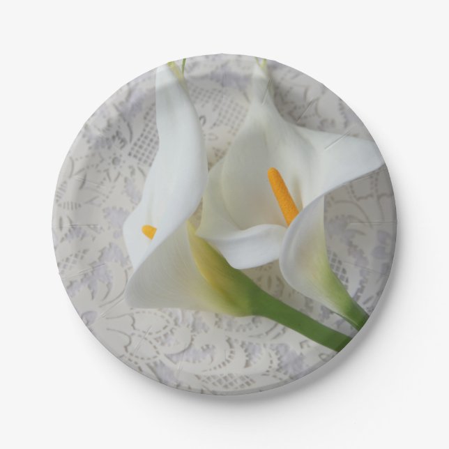 Calla lilies on white textures paper plate (Front)