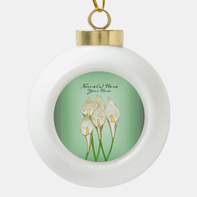 Calla Lilies (White) Ceramic Ball Christmas Ornament (Front)