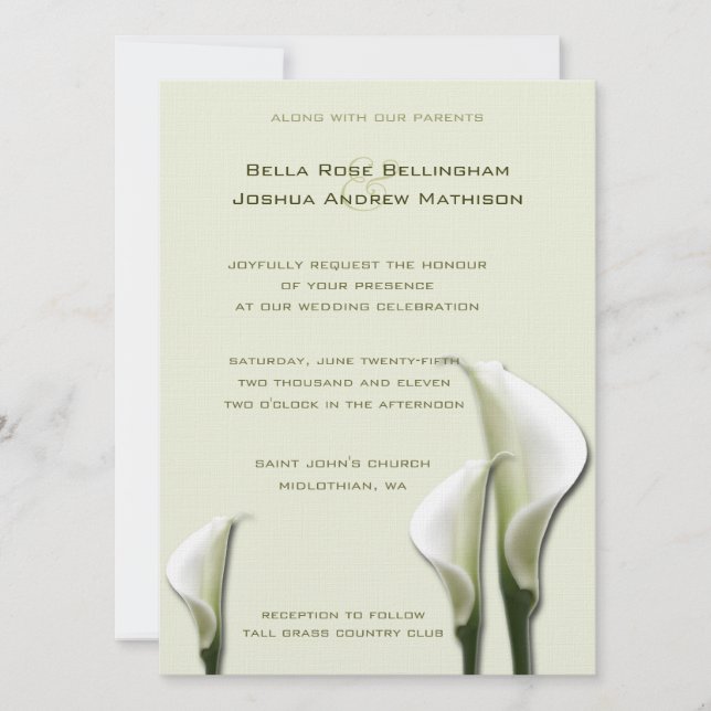 Calla Lilies White Wedding Invitation (Front)