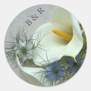 Calla lilies with blue nigella envelope seal