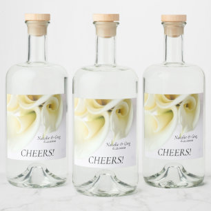 Calla lilies with text space liquor bottle label