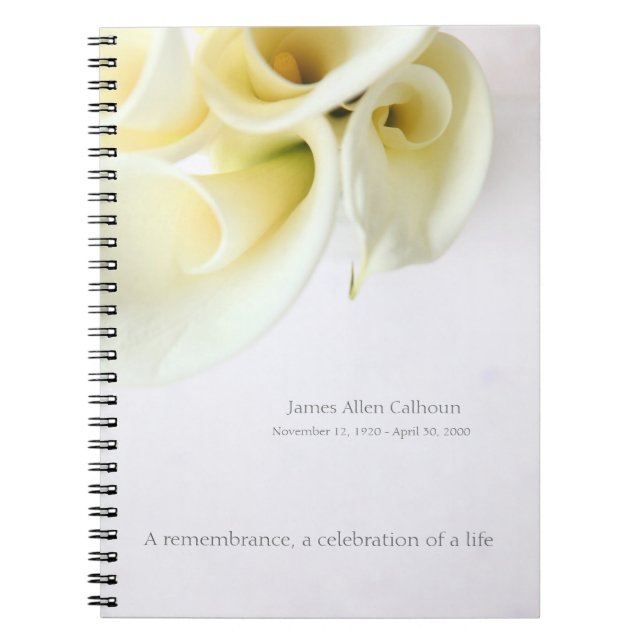 Calla lilies with text space spiral notebook (Front)