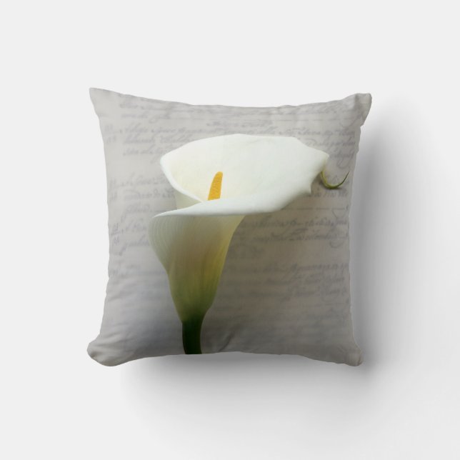 calla liliy on handwriting throw pillow (Front)