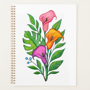 Calla Lillies Floral Drawing Coloured Pencil Planner