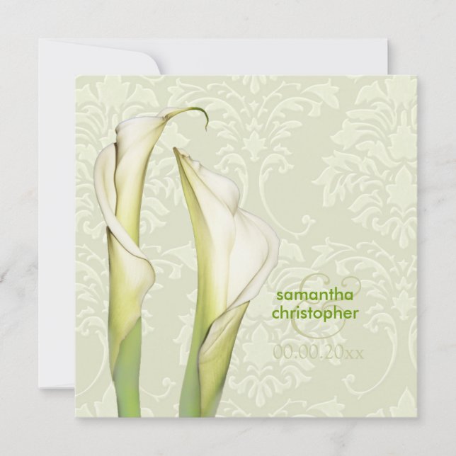 Calla lillies/ivory damask wedding Invitations (Front)