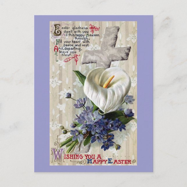 Calla Lily and Cross Vintage Easter Holiday Postcard (Front)