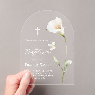 Calla lily Baptism Acrylic Invitations