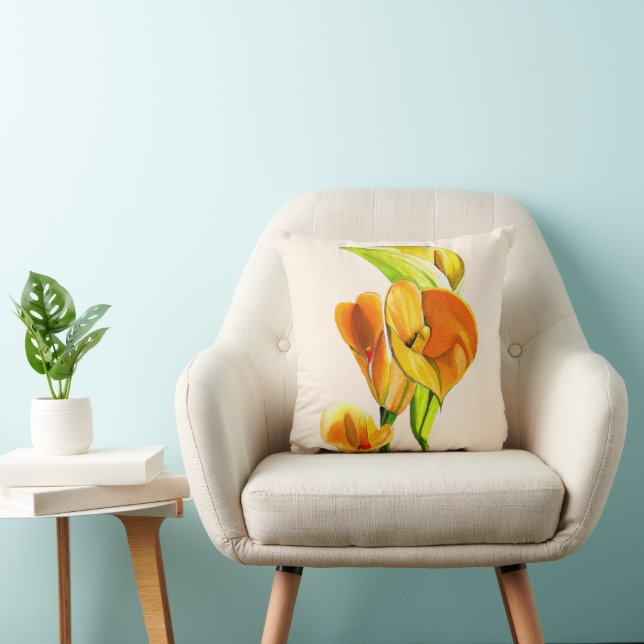 Calla lily blossom watercolor floral cushion (Chair)
