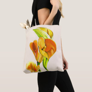 Calla lily blossom watercolor floral tote bag