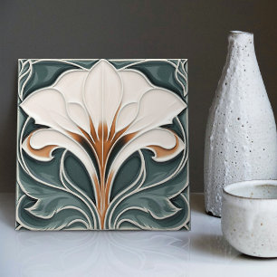 Calla Lily Blue Floral Wall Decor Art Nouveau Tile