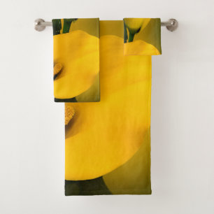 Calla Lily Bright Yellow Leaves Bokeh Bath Towel Set