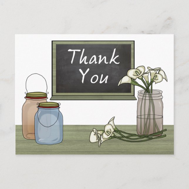 Calla Lily Chalkboard Mason Jar Thank You Postcard (Front)
