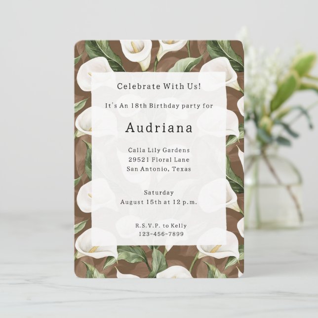 Calla Lily Floral Birthday Invitation (Standing Front)