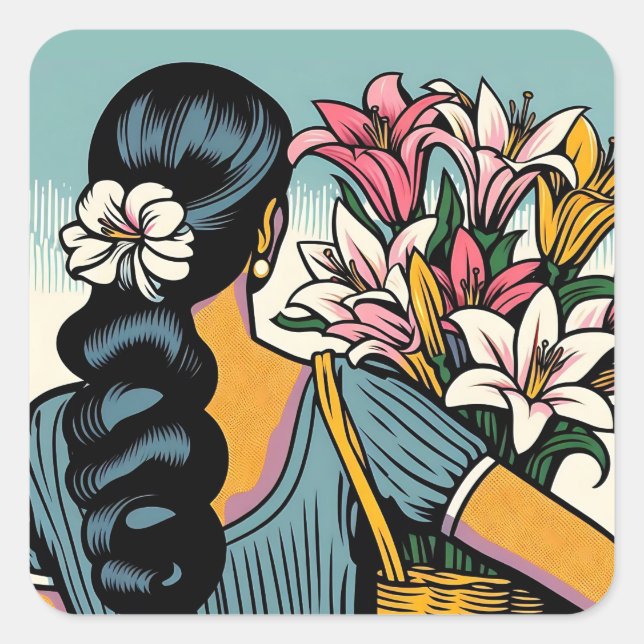 Calla Lily Flower Pop Art Square Sticker (Front)