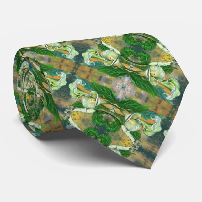 Calla Lily Flowers Neck Tie (Rolled)
