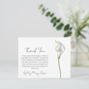 Calla Lily Funeral Thank You Card Bereavement