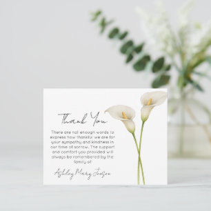 Calla Lily Funeral Thank You Card Bereavement