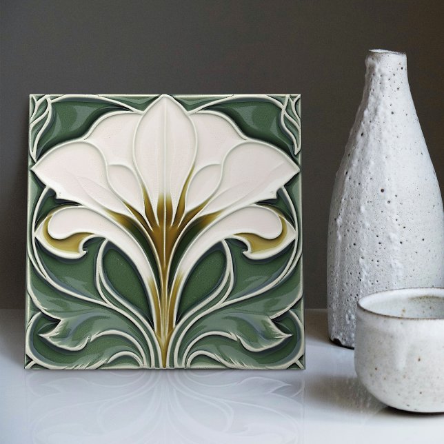Calla Lily Green Floral Wall Decor Art Nouveau Tile (Creator Uploaded)