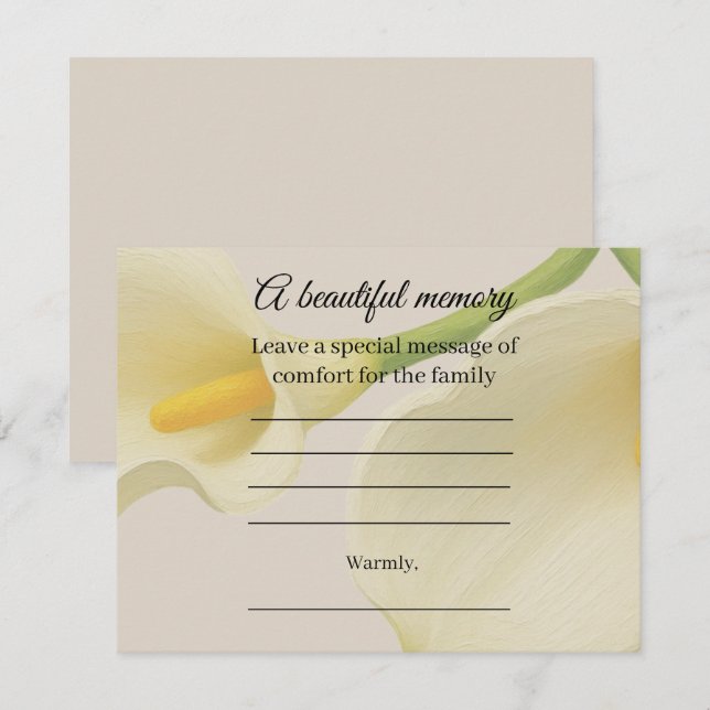 Calla lily memorial message card (Front/Back)
