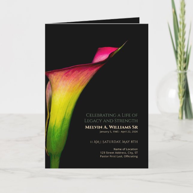 Calla Lily Memorial Red Yellow Green Program Invitation (Front)