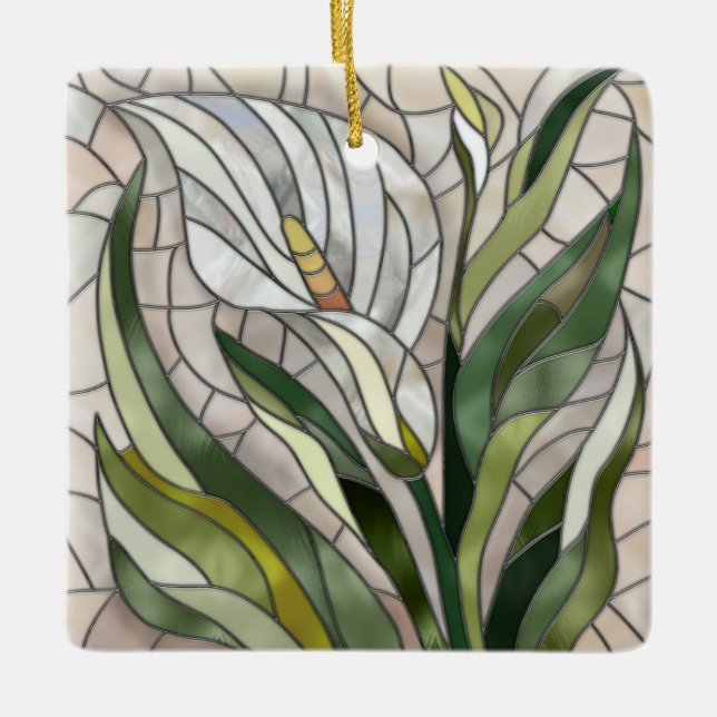 Calla Lily Mosaic Art Ceramic Ornament (Front)