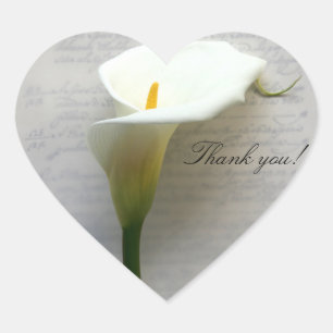 Calla lily on old handwriting thank you heart sticker
