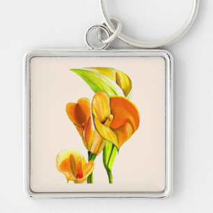 Calla lily orange floal watercolor  key ring