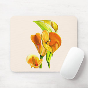 Calla lily orange floal watercolor mouse pad
