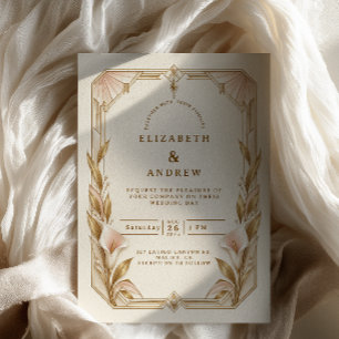 Calla Lily Pearl Art Deco Wedding Invitation