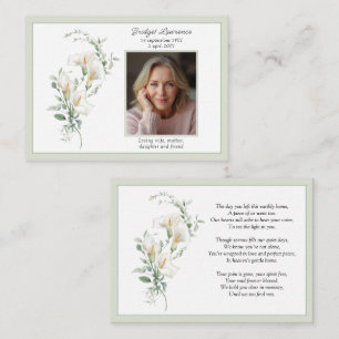 Calla Lily Sage Green Memorial Photo Prayer Card