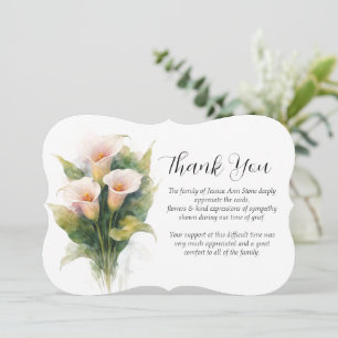 Calla Lily Sympathy Floral Funeral Thank you  Invitation