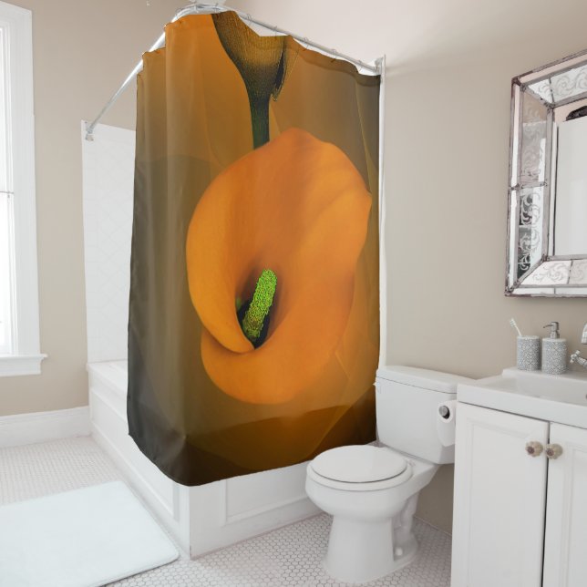 Calla Lily Warm Yellow Mist Background Shower Curtain (In Situ)
