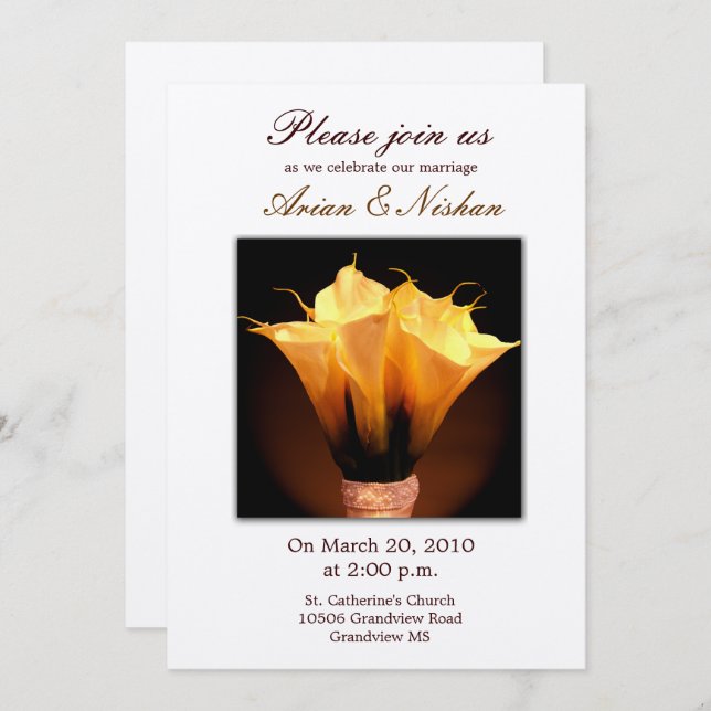 Calla lily wedding invitation (Front/Back)