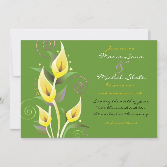 Calla Lily Wedding Invitation Invite Flower green (Front)