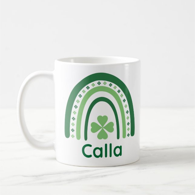 Calla Name Clover Boho Rainbow Coffee Mug (Left)