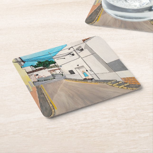 Calle Cabanilles Painting by Alfred Fox Square Paper Coaster (Angled)