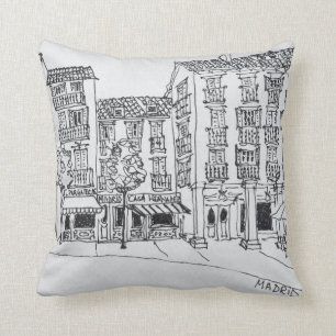 Calle de Toledo shopping street, Madrid, Spain Cushion