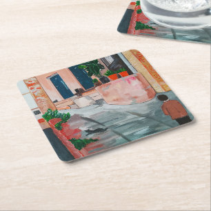 Calle Del San Miguel Painting by Alfred Fox Square Paper Coaster